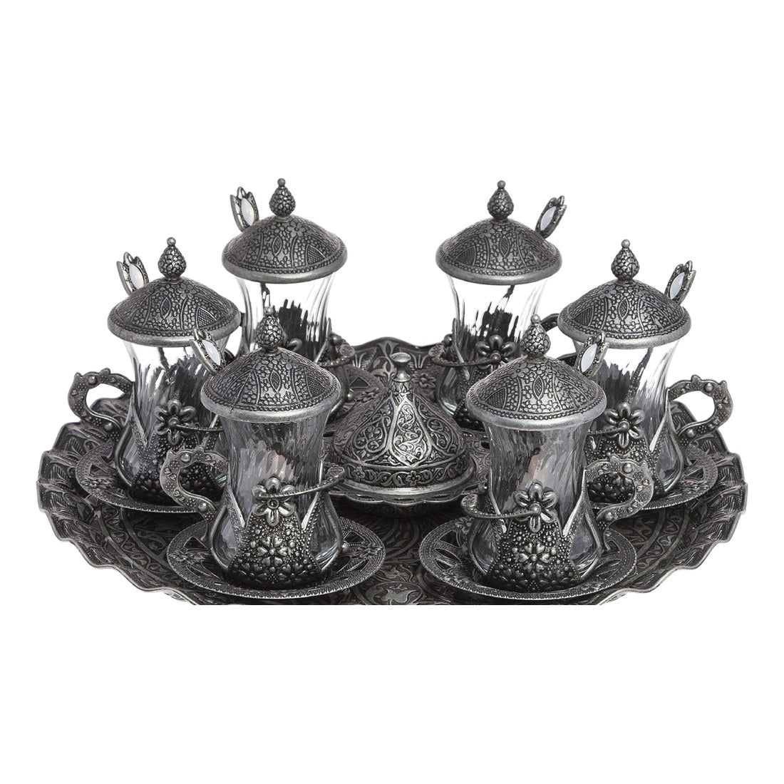 Tea Set With Spoon - Tinned Finish - With Tray - Acar catalog image