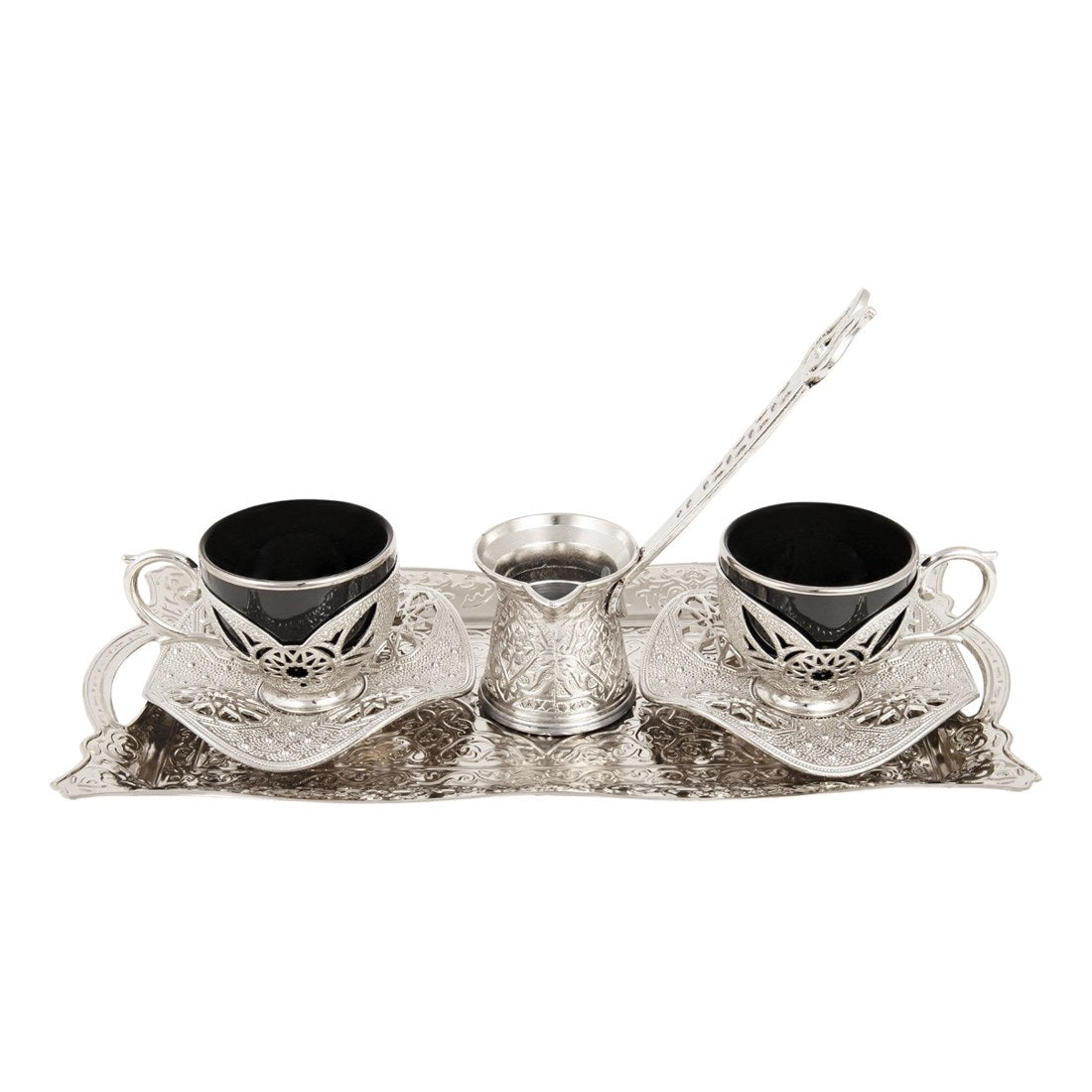 2-Person Presentation Set With Tray - Busra + Coffee Pot - Black - White - Acar catalog image