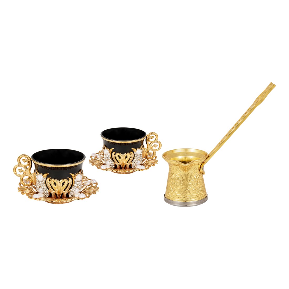 2-Person Presentation Set - Gem-Style + Coffee Pot - Black - Gold Tone - Acar catalog image