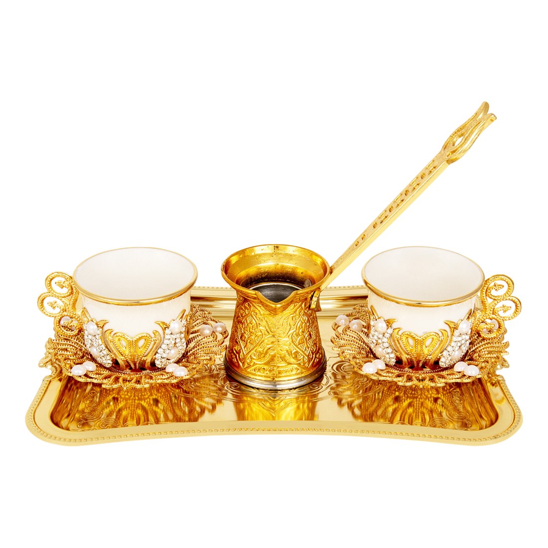 2-Person Presentation Set With Tray - Gem-Style + Coffee Pot - Gilded - Gold Tone - Acar catalog image