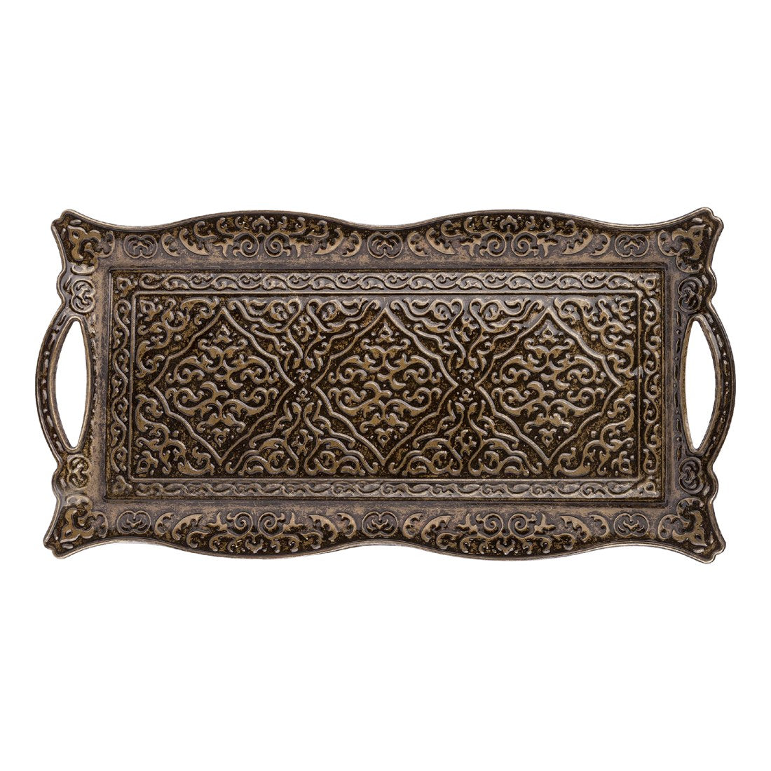 Tray For 2-Person - Square Metal - Antique Gold Tone - Acar catalog image