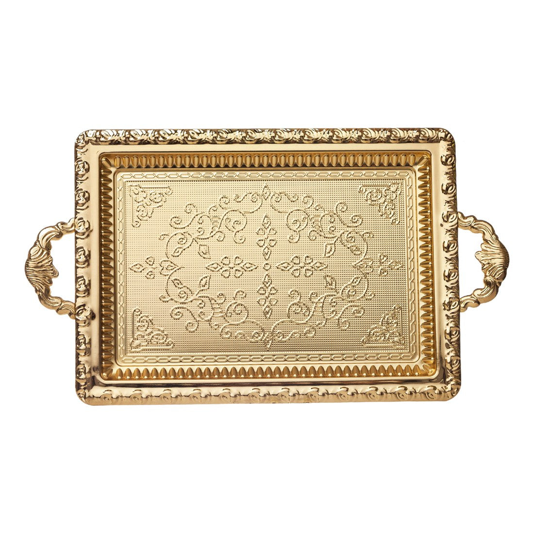 Tray For 2-Person - Patternd Square Metal - Gold Tone - Acar catalog image