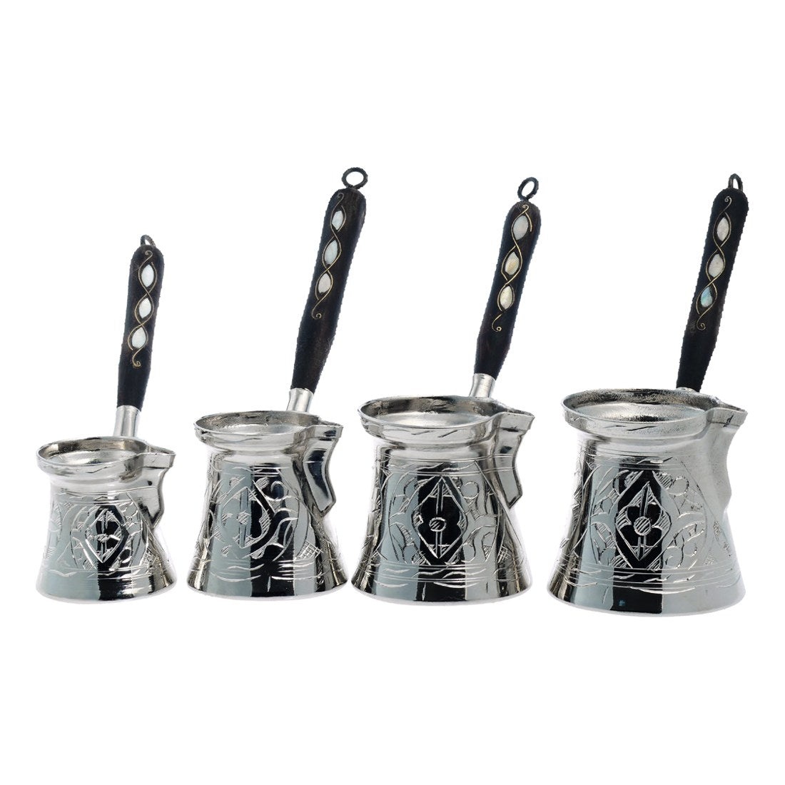 Turkish Coffee Pot Set- Four Sedef Design - White - Acar catalog image