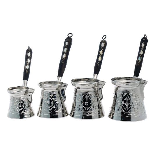 Turkish Coffee Pot Set- Four Sedef Design - White - Acar catalog image