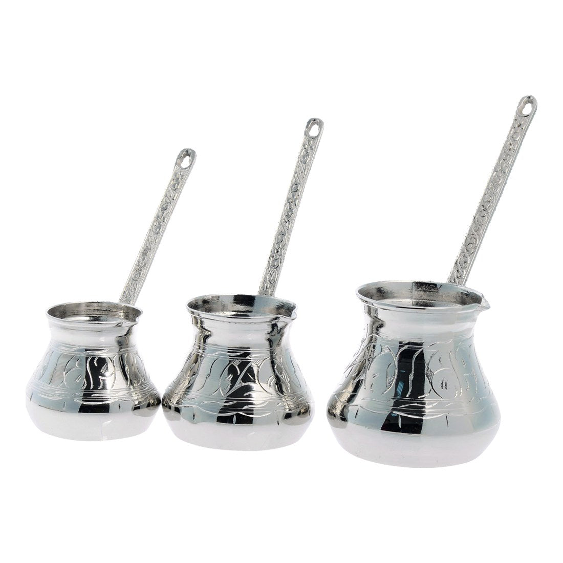 Turkish Coffee Pot Set - Triple Tombul Engraved Design - White - Acar catalog image