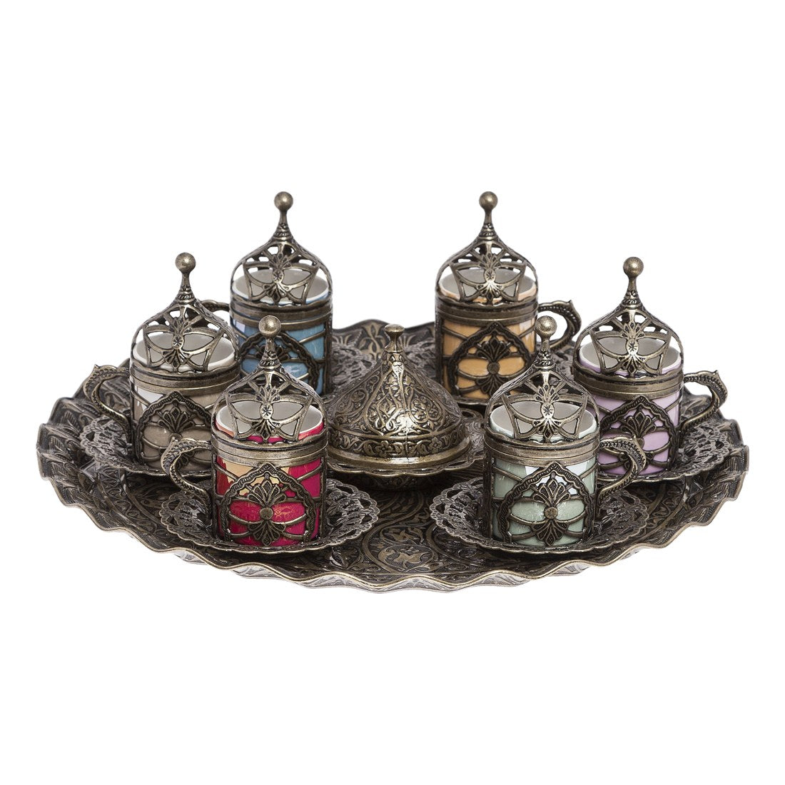 6-Person Coffee Set With Colored Hurrem Design - Antique Gold Tone - Acar catalog image