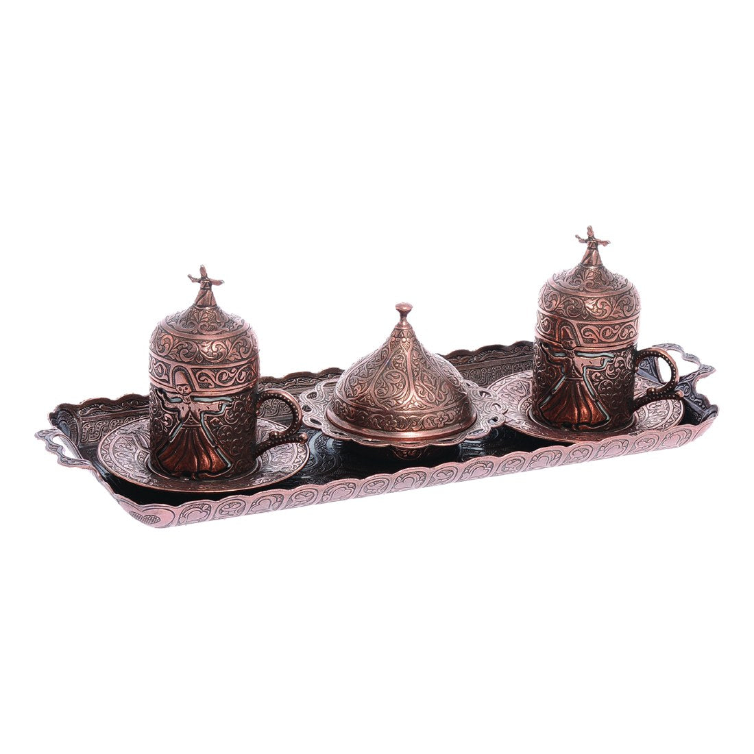 2-Person Coffee Set With Whirling Dervish Design - Antique Copper Tone - Acar catalog image