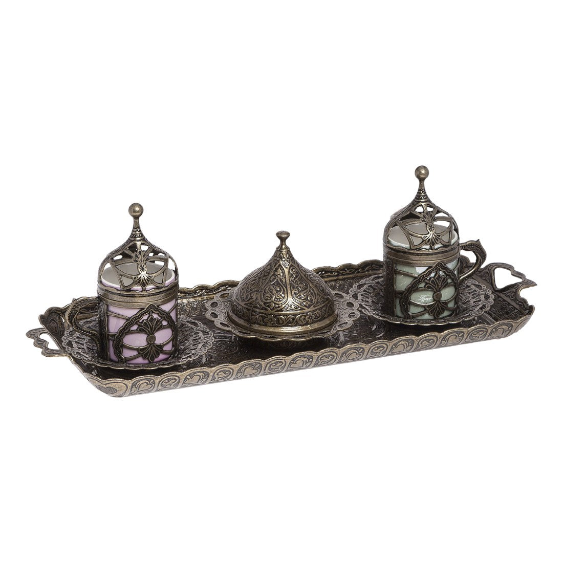 2-Person Coffee Set With Colored Hurrem Design - Antique Gold Tone - Acar catalog image