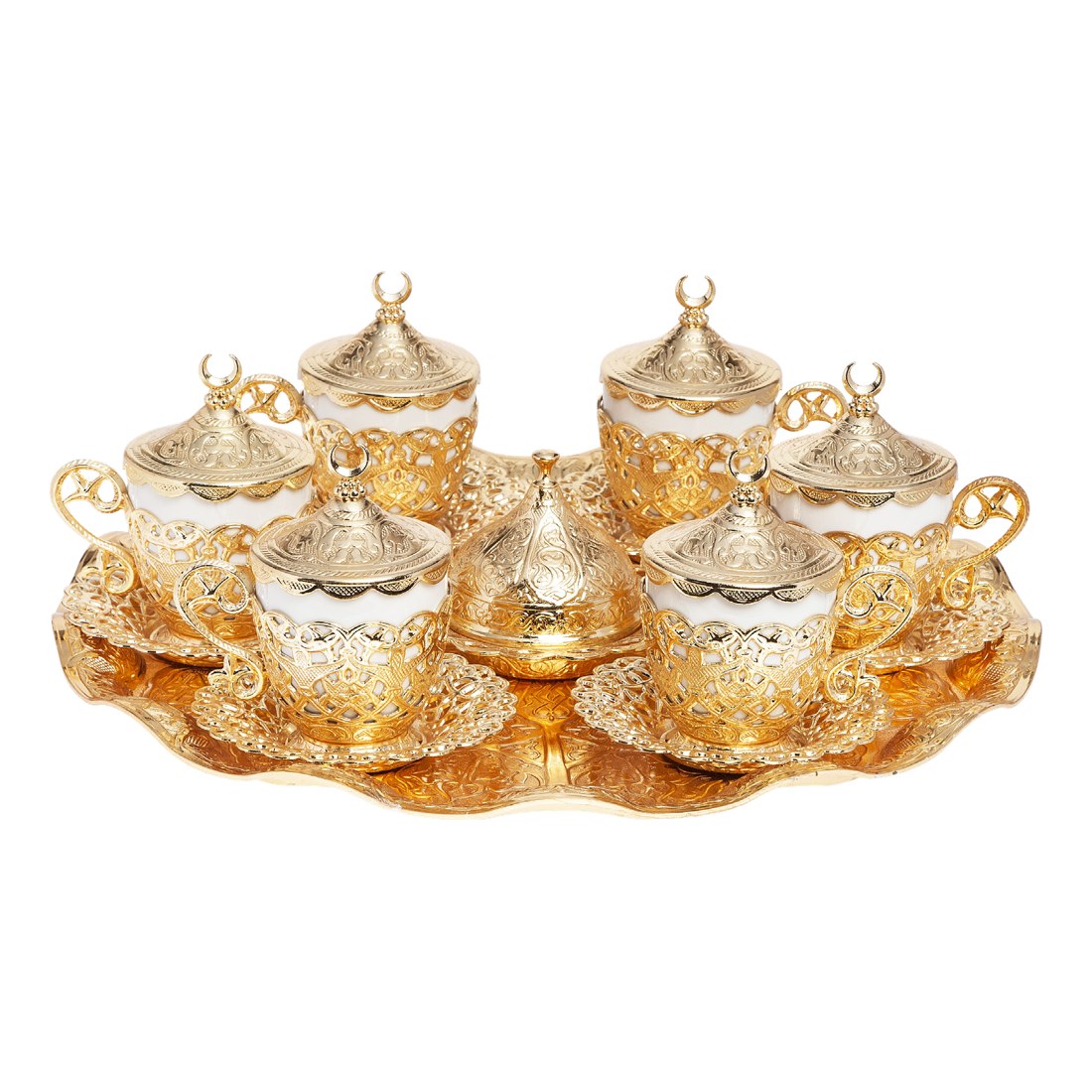 6-Person Coffee Cup Set With Poppy Design - Gold Tone - Acar catalog image