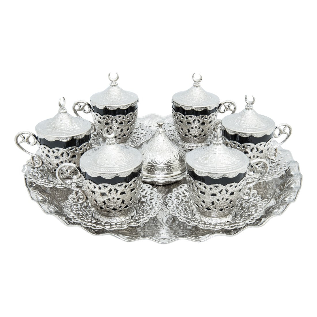 6-Person Coffee Cup Set With Poppy Black Design - White - Acar catalog image