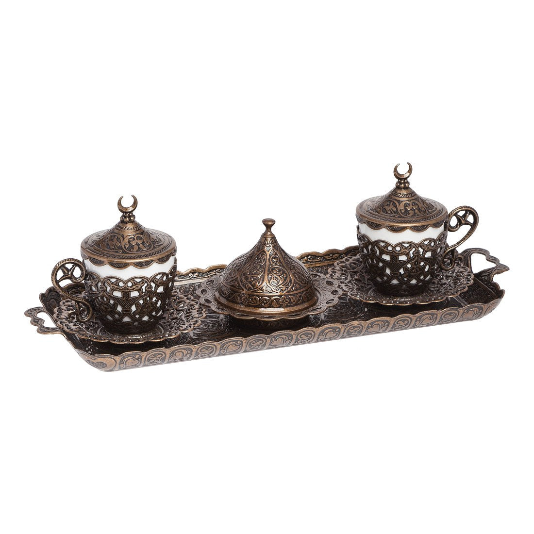 2-Person Coffee Cup Set With Poppy Design - Antique Copper Tone - Acar catalog image