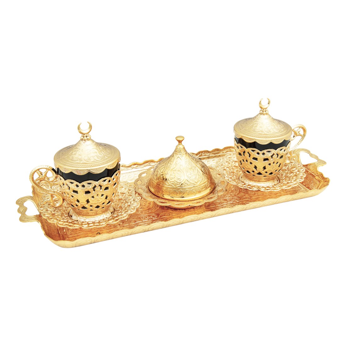 2-Person Coffee Cup Set With Poppy Black Design - Gold Tone - Acar catalog image