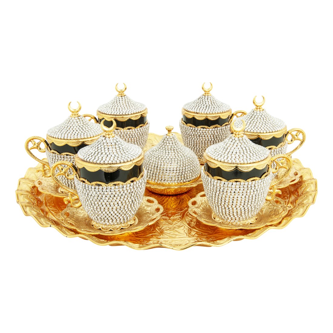 6-Person Gem-Style Coffee Cup Set - Black Series - Gold Tone - Acar catalog image