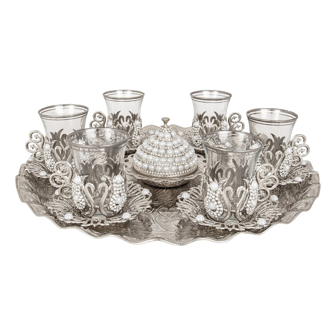 Tea Set With Gem-Style Tray - Ottoman - White - Acar catalog image