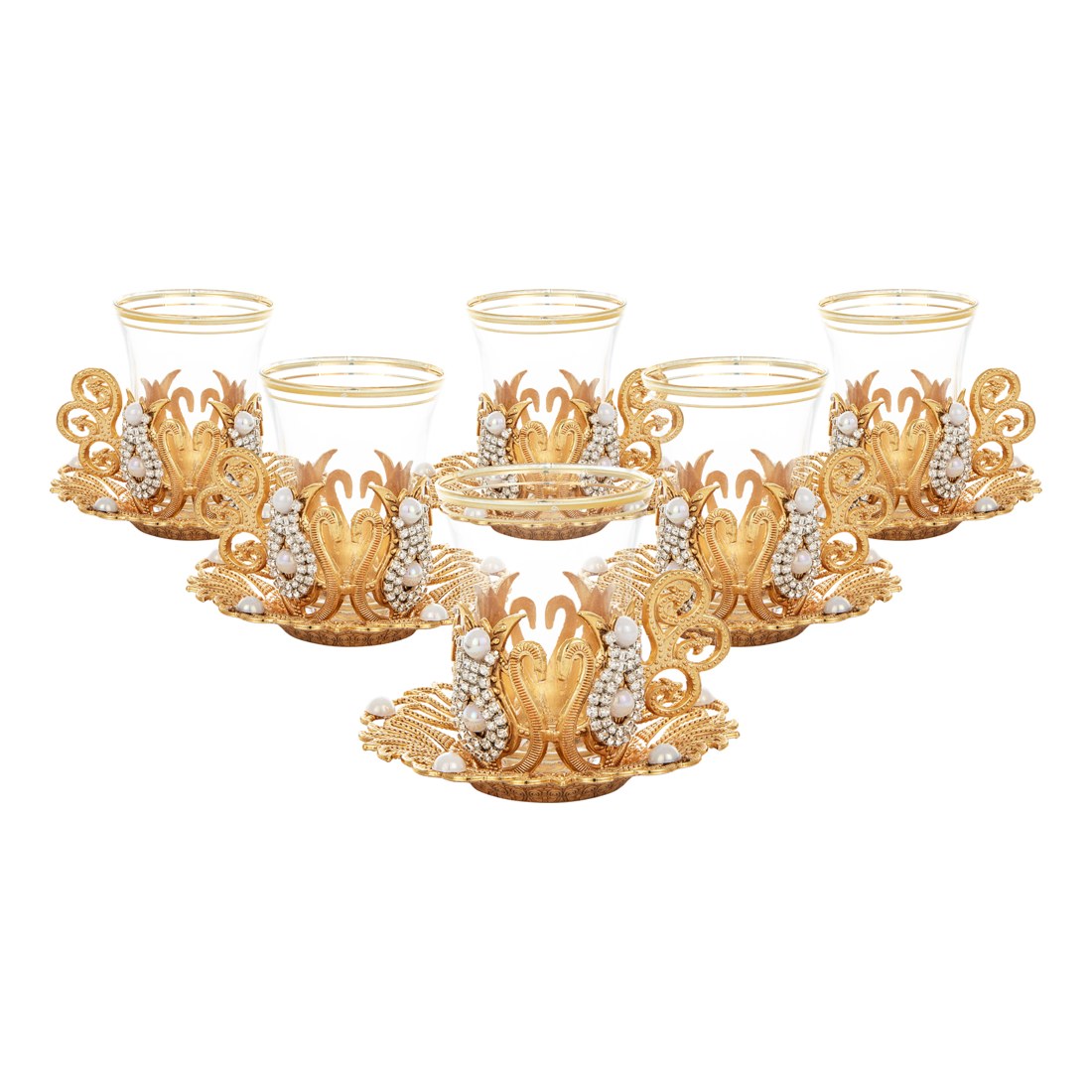 6-Person Gem-Style Tea Set - Ottoman - Gold Tone - Acar catalog image