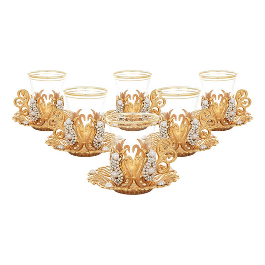 6-Person Gem-Style Tea Set - Ottoman - Gold Tone - Acar catalog image