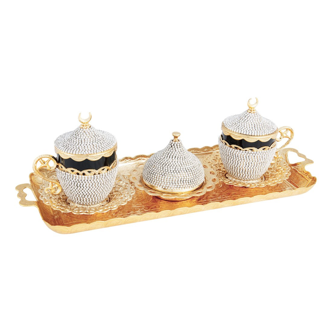 2-Person Gem-Style Coffee Cup Set - Black Series - Gold Tone - Acar catalog image