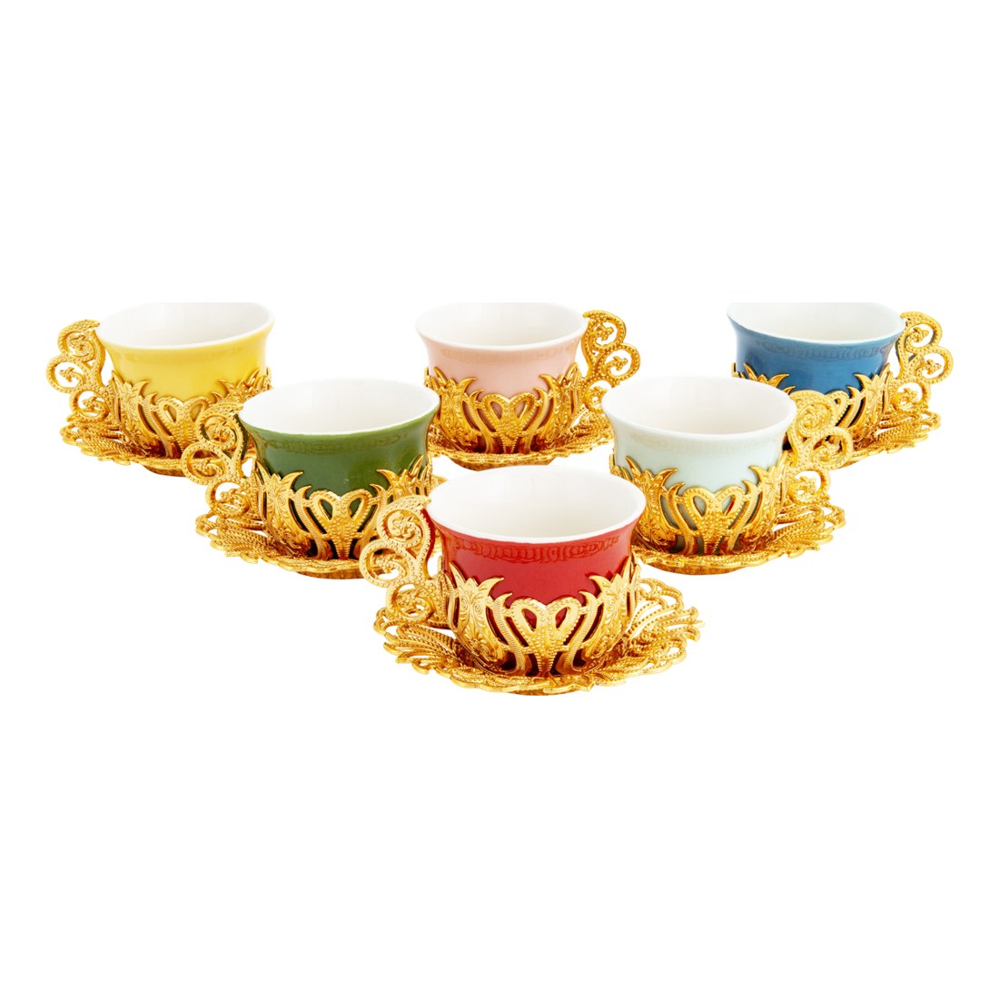 6-Person Coffee Presentation Set - Tulip - Colored - Gold Tone - Acar catalog image