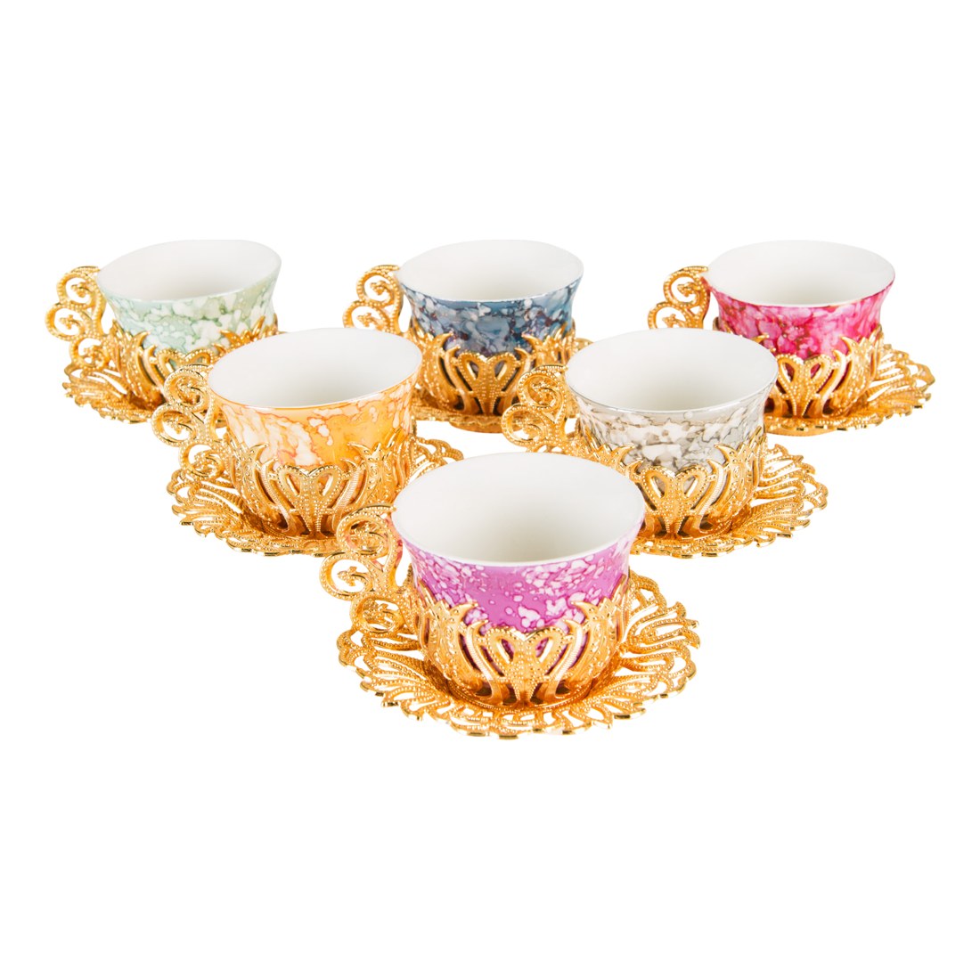 6-Person Coffee Presentation Set - Tulip Marble Pattern - Gold Tone - Acar catalog image