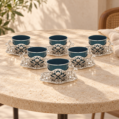 Acar SET633BE Elisa green and silver-tone coffee set — AI-assisted cafe table scene