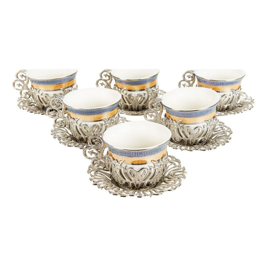 6-Person Coffee Presentation Set - Tulip Alaca Pattern - White - Acar catalog image