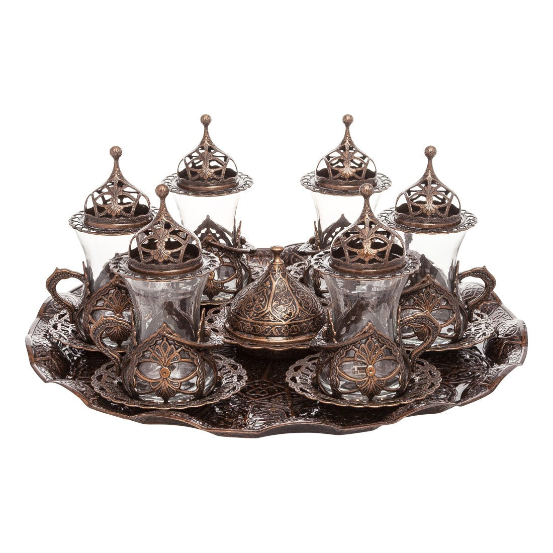 Tea Set With Hurrem Design - Antique Copper Tone - With Tray - Acar catalog image