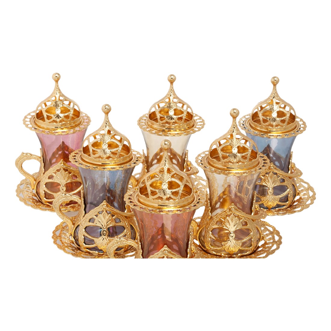 Tea Set With Colored Hurrem Design - Gold Tone - Without Tray - Acar catalog image
