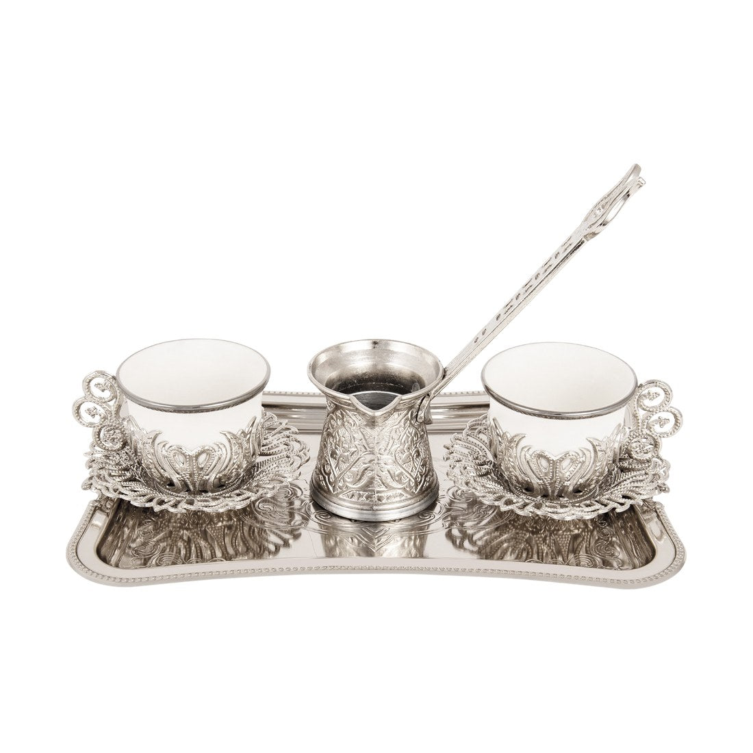 2-Person Presentation Set With Tray - Tulip + Coffee Pot - Gilded - White - Acar catalog image