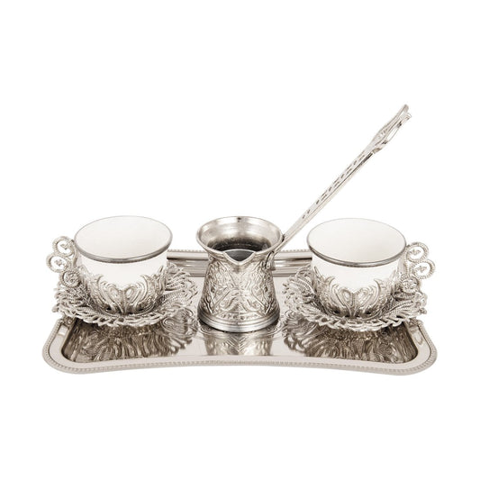 2-Person Presentation Set With Tray - Tulip + Coffee Pot - Gilded - White - Acar catalog image