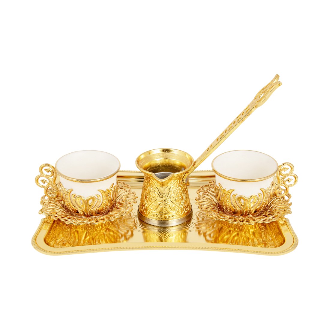 2-Person Presentation Set With Tray - Tulip + Coffee Pot - Gilded - Gold Tone - Acar catalog image