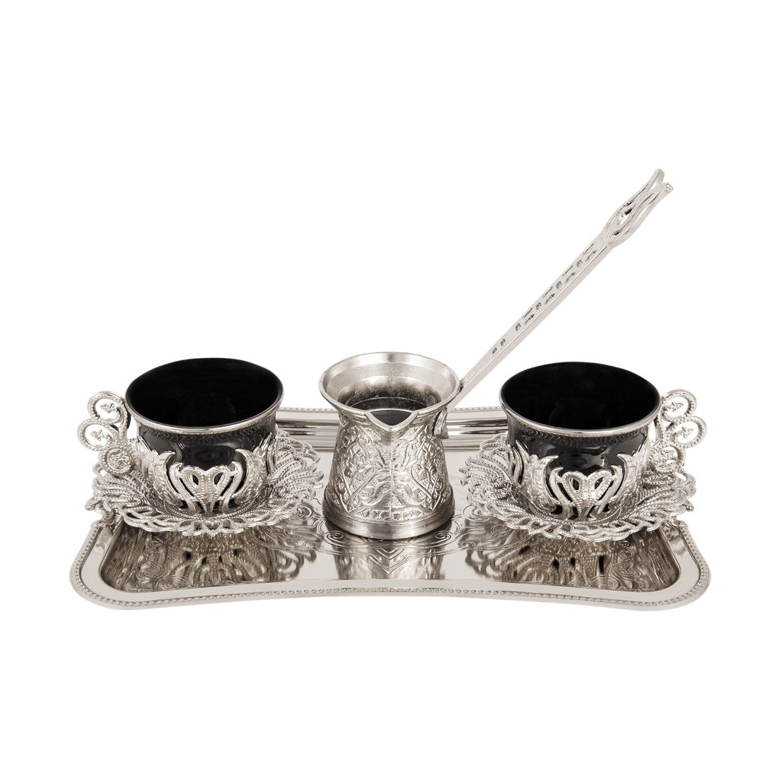2-Person Presentation Set With Tray - Tulip + Coffee Pot - Black - White - Acar catalog image
