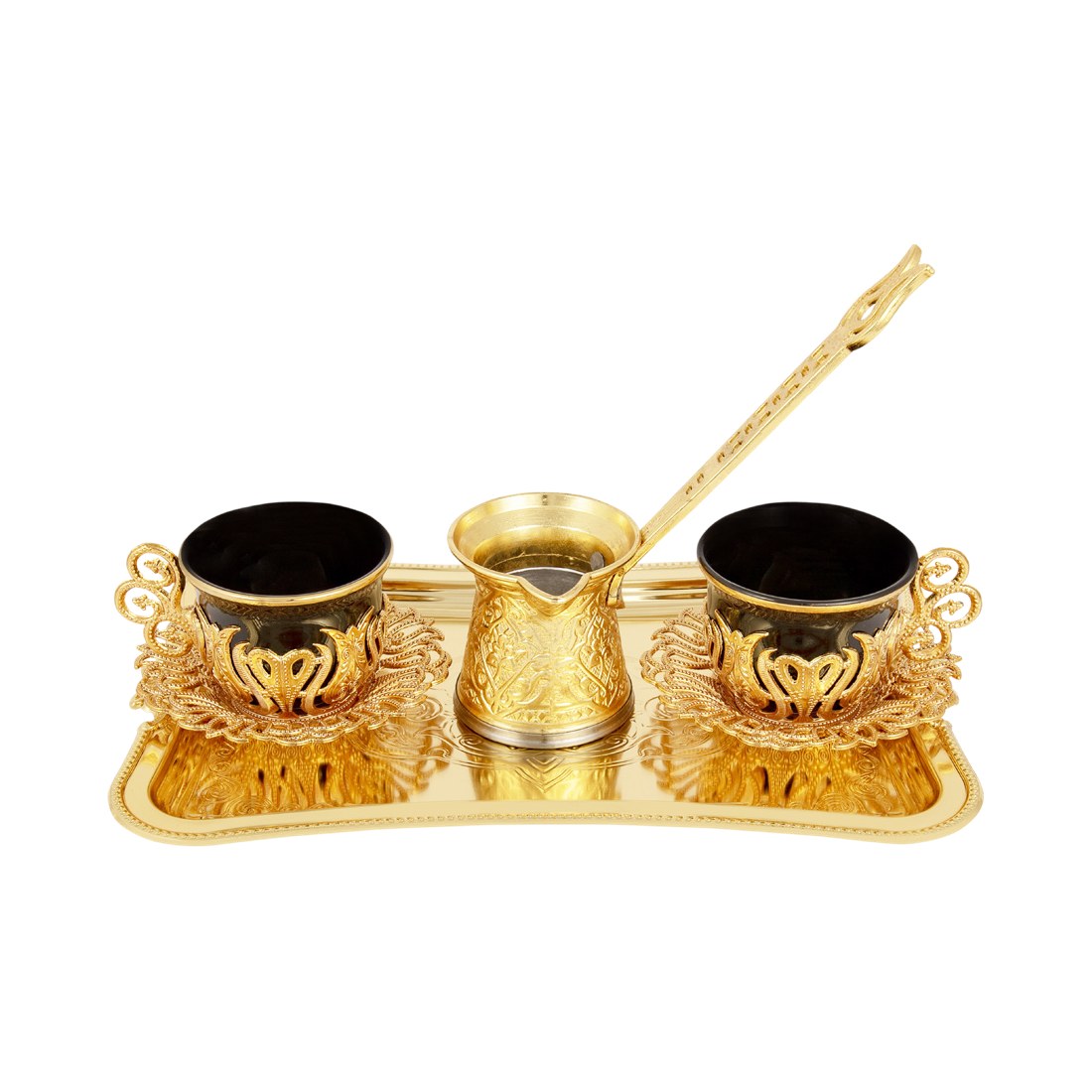 2-Person Presentation Set With Tray - Tulip + Coffee Pot - Black - Gold Tone - Acar catalog image