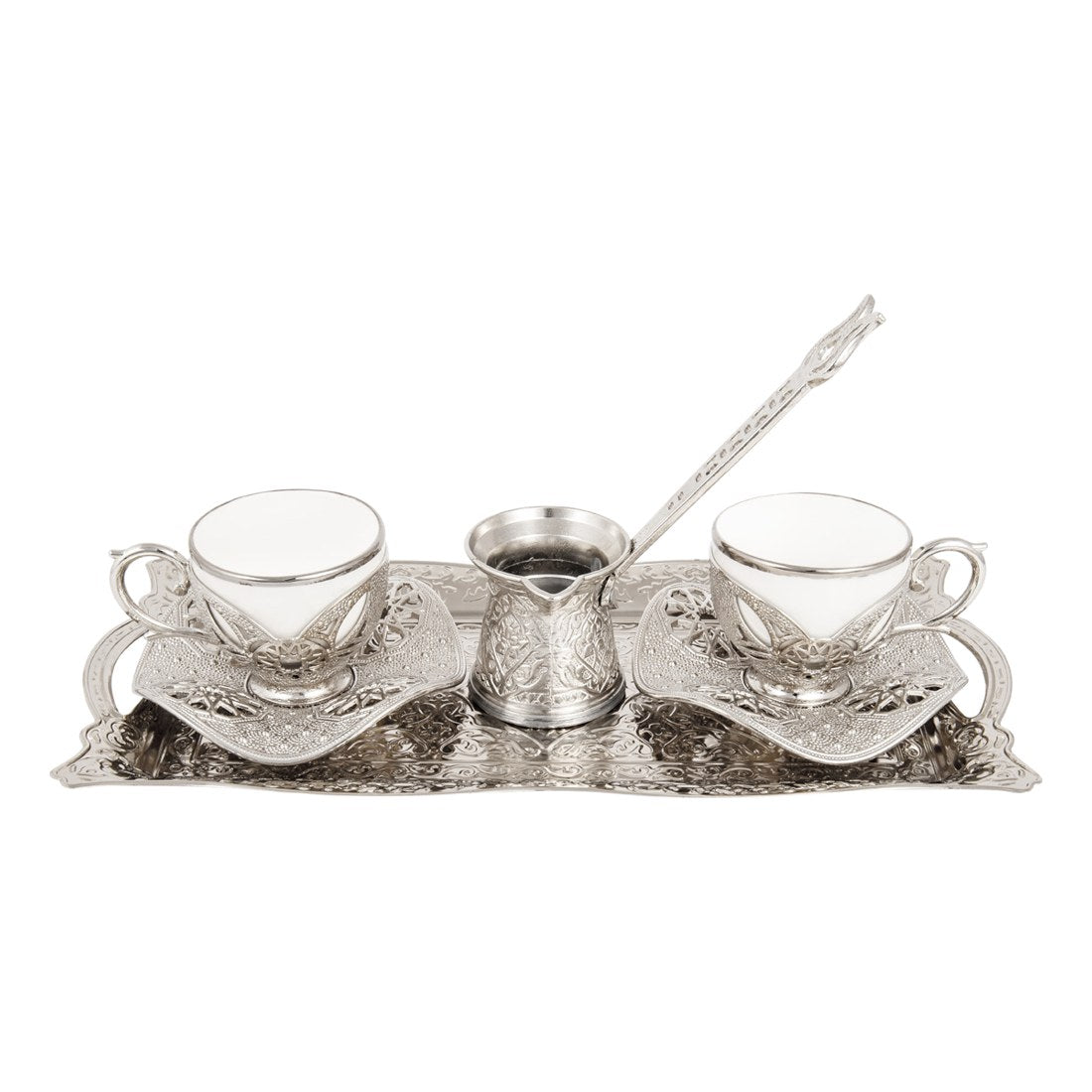 2-Person Presentation Set With Tray - Busra + Coffee Pot - Gilded - White - Acar catalog image