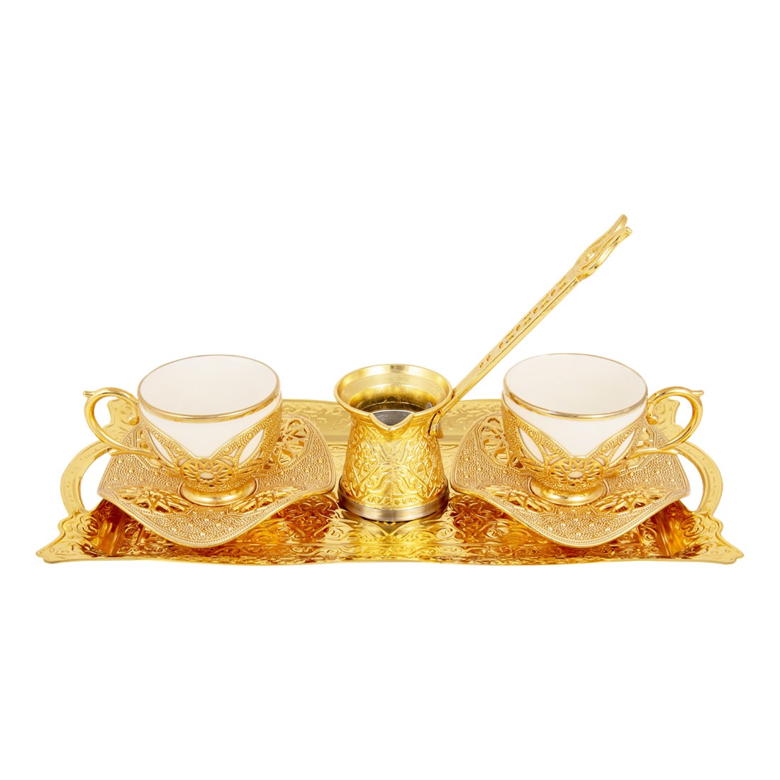 2-Person Presentation Set With Tray - Busra + Coffee Pot - Gilded - Gold Tone - Acar catalog image