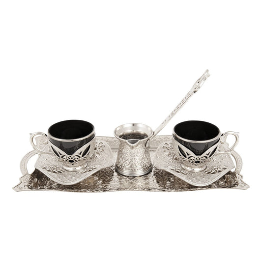2-Person Presentation Set With Tray - Busra + Coffee Pot - Black - White - Acar catalog image