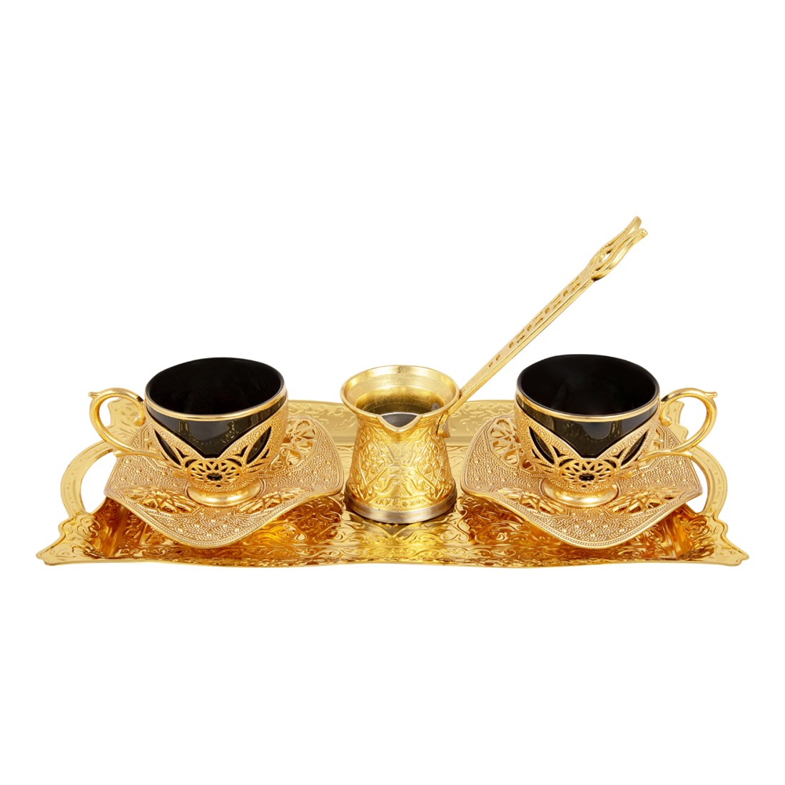 2-Person Presentation Set With Tray - Busra + Coffee Pot - Black - Gold Tone - Acar catalog image