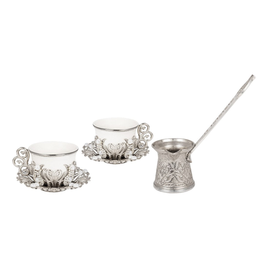 2-Person Presentation Set - Gem-Style + Coffee Pot - Gilded - White - Acar catalog image