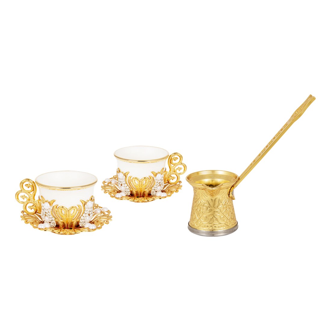 2-Person Presentation Set - Gem-Style + Coffee Pot - Gilded - Gold Tone - Acar catalog image