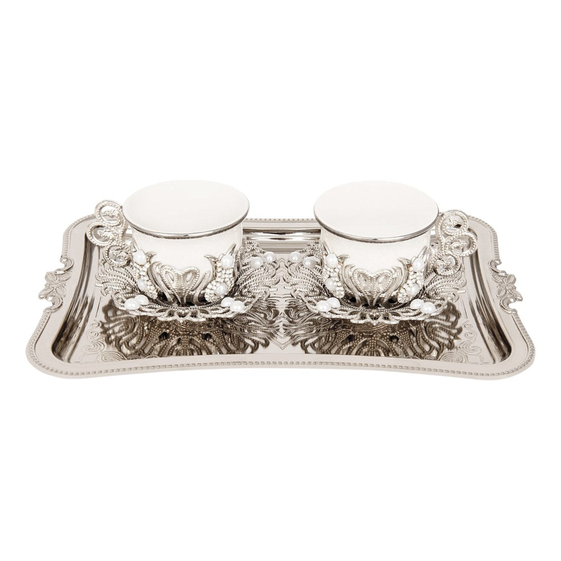 2-Person Presentation Set With Tray - With Gem-Style Decoration - Gilded - White - Acar catalog image