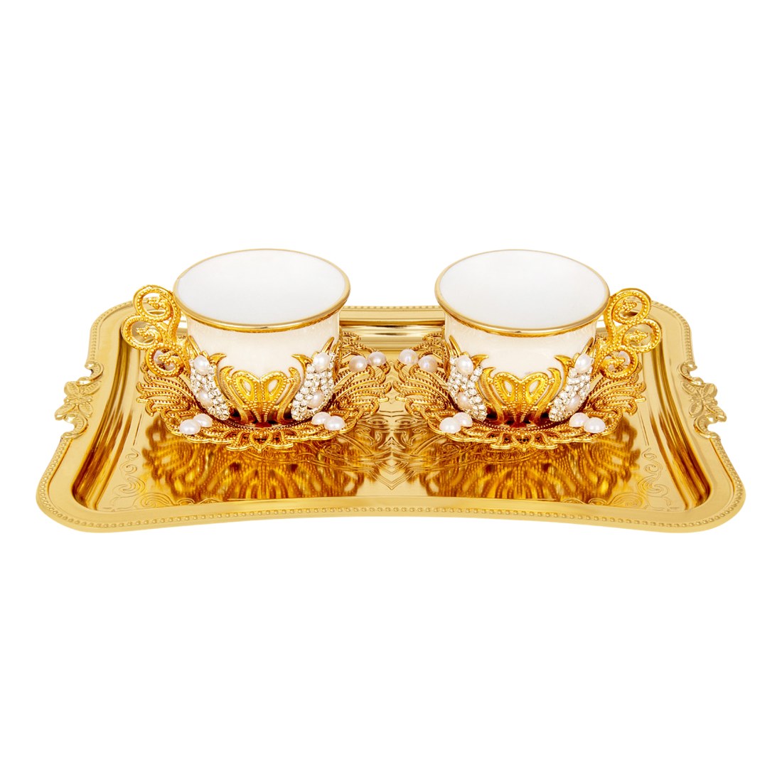 2-Person Presentation Set With Tray - With Gem-Style Decoration - Gilded - Gold Tone - Acar catalog image