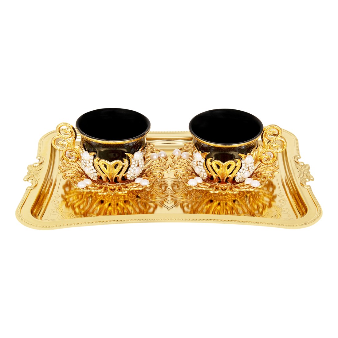 2-Person Presentation Set With Tray - Gem-Style - Black - Gold Tone - Acar catalog image