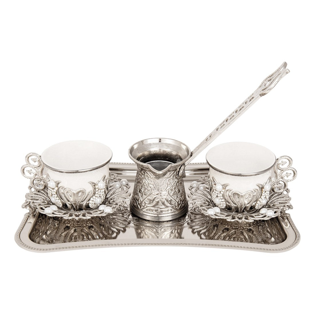 2-Person Presentation Set With Tray - Gem-Style + Coffee Pot - Gilded - White - Acar catalog image