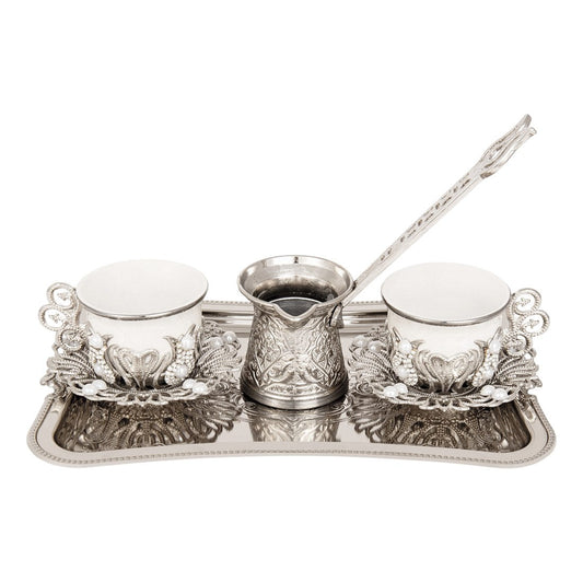 2-Person Presentation Set With Tray - Gem-Style + Coffee Pot - Gilded - White - Acar catalog image