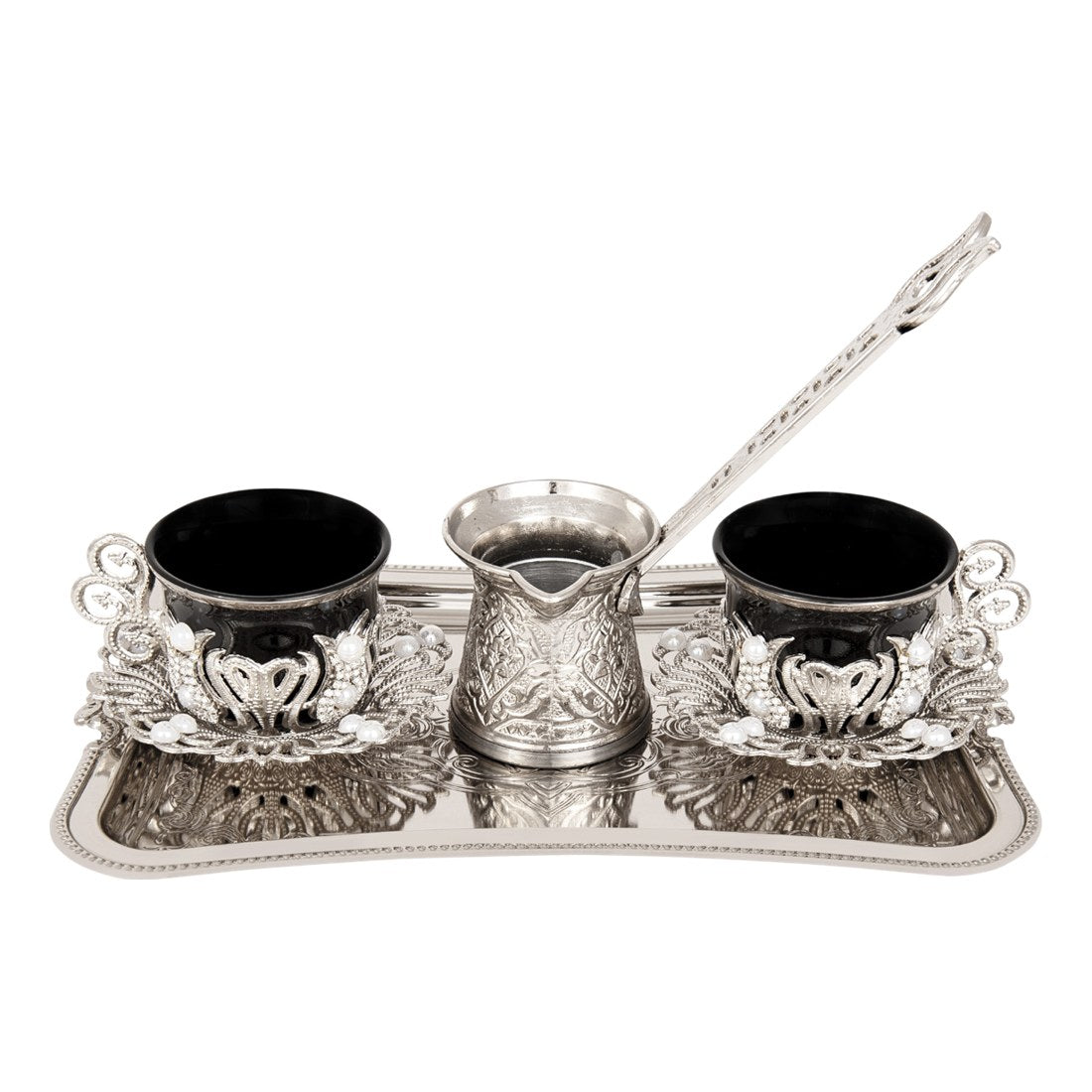 2-Person Presentation Set With Tray - Gem-Style + Coffee Pot - Black - White - Acar catalog image