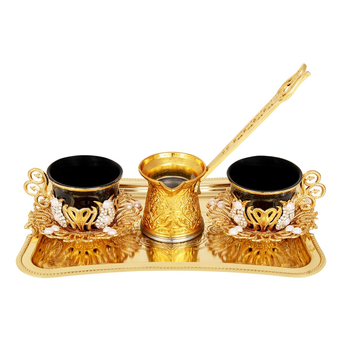 2-Person Presentation Set With Tray - Gem-Style + Coffee Pot - Black - Gold Tone - Acar catalog image