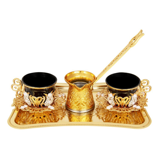 2-Person Presentation Set With Tray - Gem-Style + Coffee Pot - Black - Gold Tone - Acar catalog image